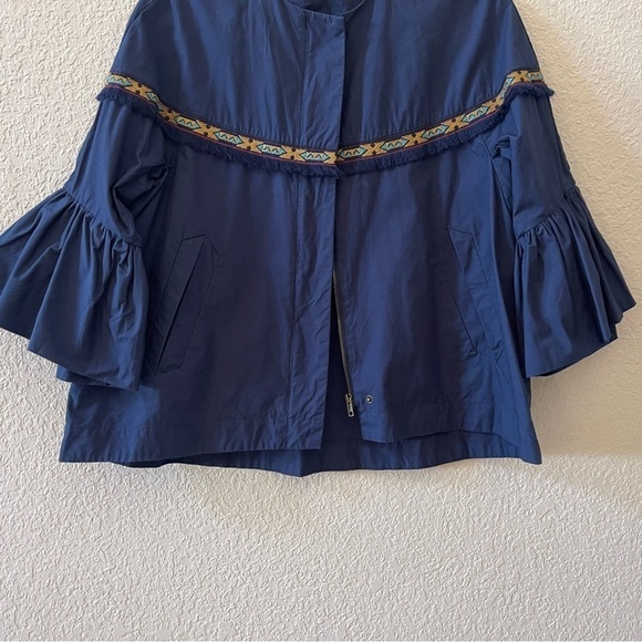 Zara Jacket Embroidered Fringe Aztec Boho Zip Up Casual Western Chic Navy Small - Picture 5 of 12